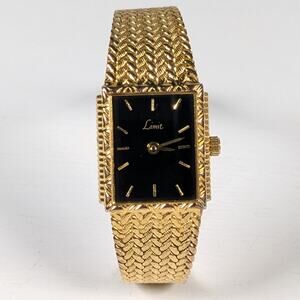 Vintage Limit Black Rectangular Dial Gold Tone Ladies Quartz Watch *New Battery